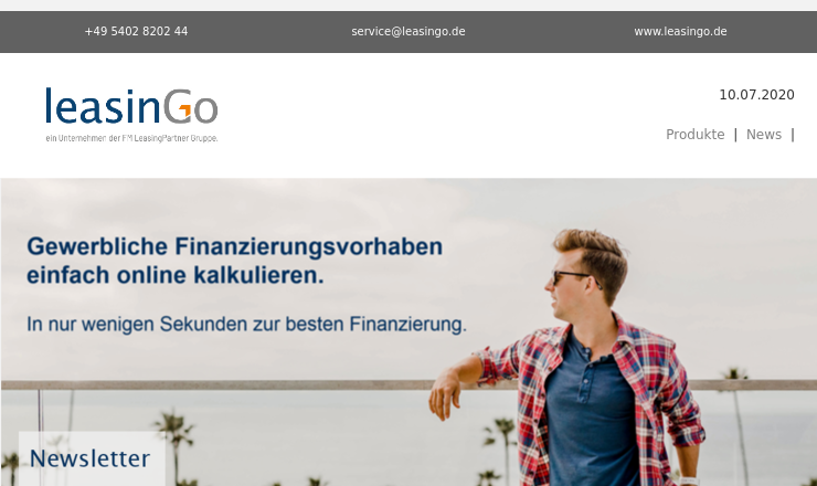 Screenshot Finanzierungslösungen über leasinGo - Leasing und Mietkauf online beantragen